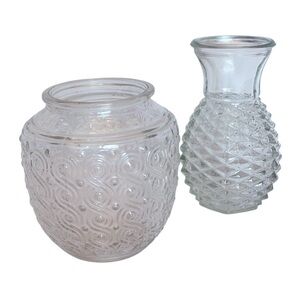 Two Vintage Glass Textured Accent Vases (One Swirl & One a Diamond Pattern.)